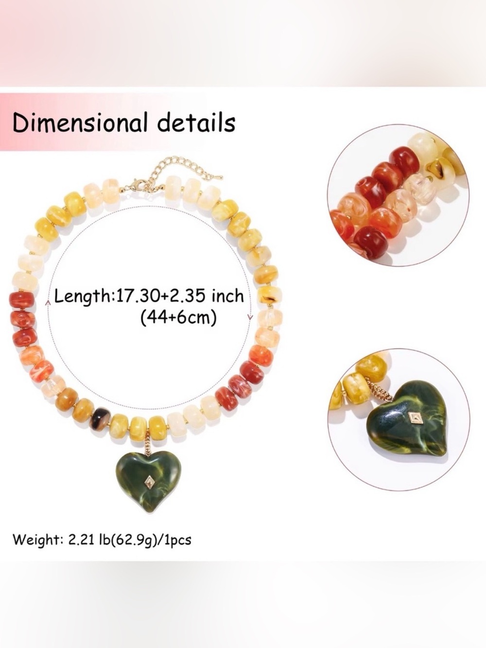 Multicolor Beaded Heart Pendant Necklace - Picture 4 of 4